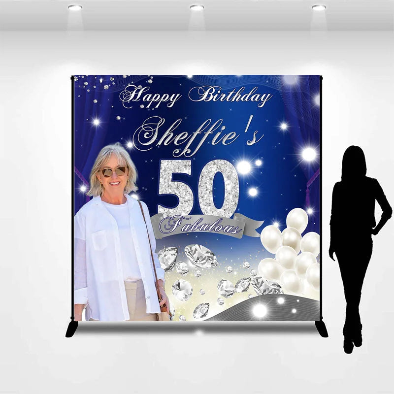 Lofaris Diamonds Glitter Blue Custom 50th Birthday Backdrop