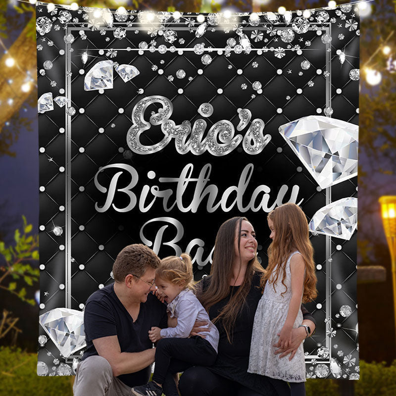 Lofaris Diamonds Glitter Bokeh Black Custom Birthday Backdrop