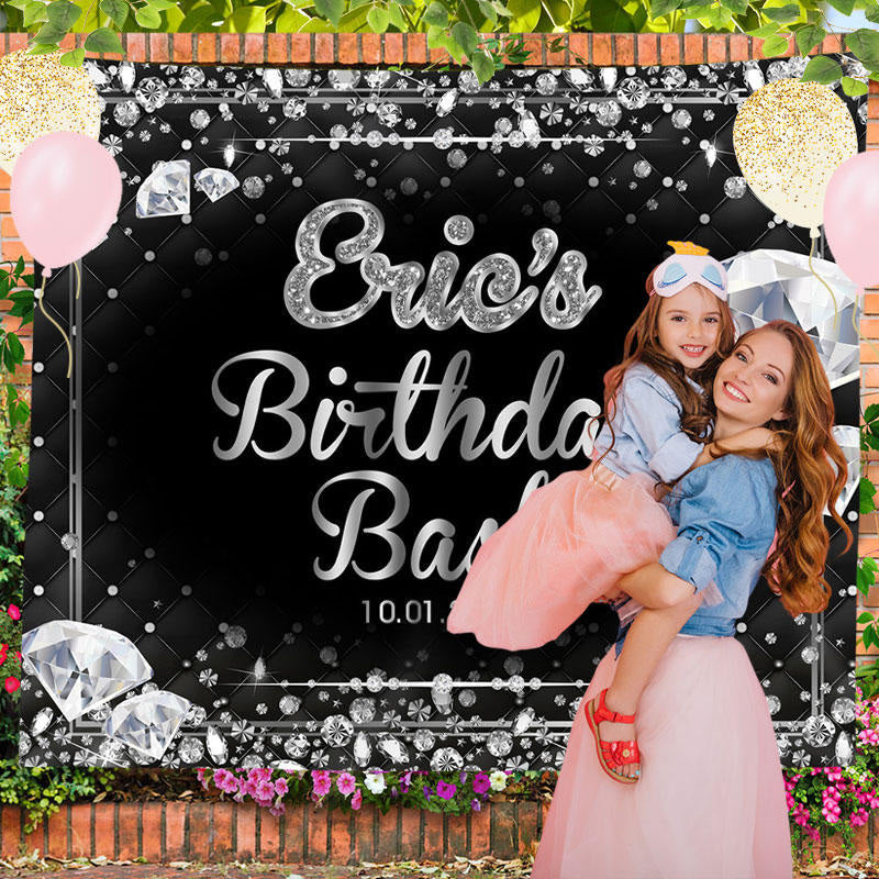 Lofaris Diamonds Glitter Bokeh Black Custom Birthday Backdrop