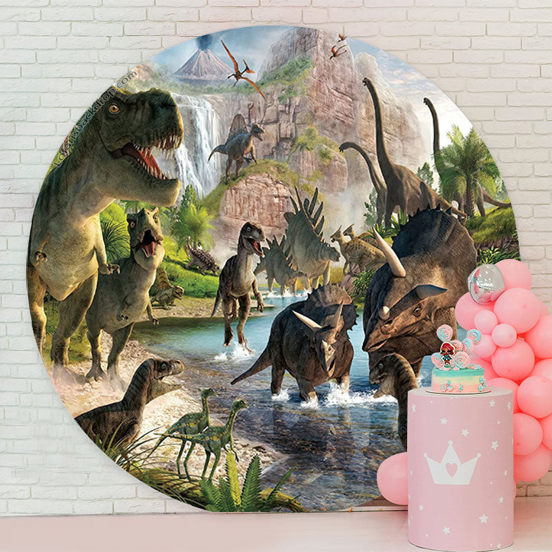 Lofaris Dinosaur Birthday Party Round Backdrop For Boy