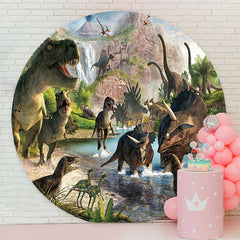 Lofaris Dinosaur Birthday Party Round Backdrop For Boy