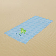 Lofaris Dinosaur Blue Custom Name Beach Towel as Gifts