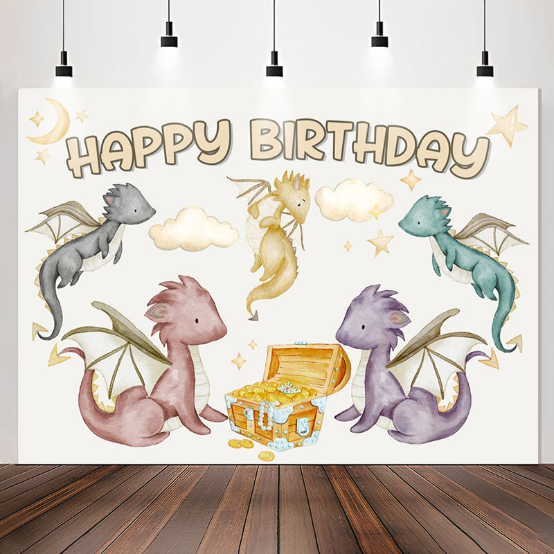 Lofaris Dinosaur Gold Coin Happy Birthday Backdrop For Boys