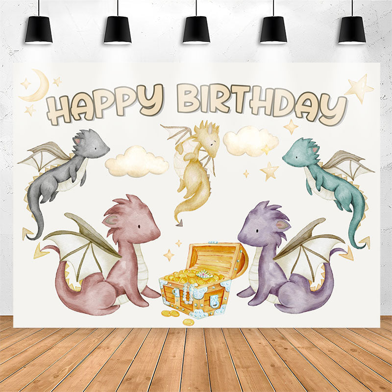Lofaris Dinosaur Gold Coin Happy Birthday Backdrop For Boys