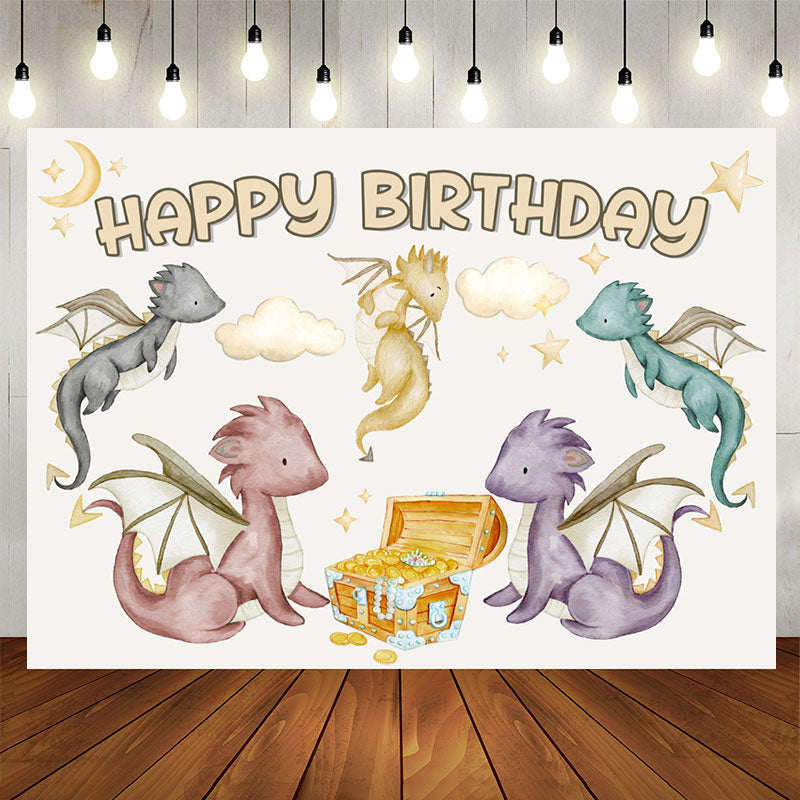 Lofaris Dinosaur Gold Coin Happy Birthday Backdrop For Boys