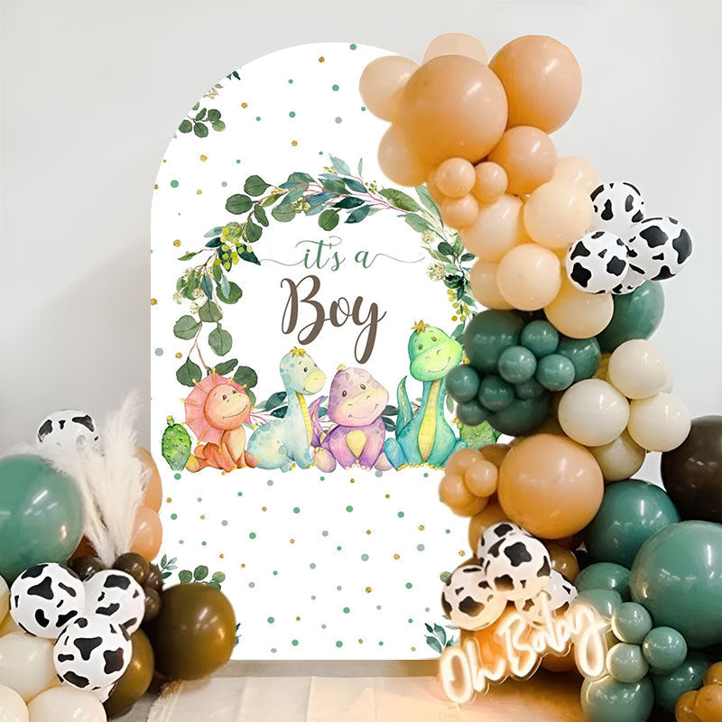 Lofaris Dinosaur Green Dots Baby Shower Boy Party Arch Backdrop