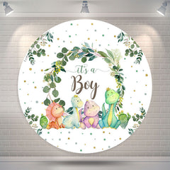 Lofaris Dinosaur Leaves Baby Shower Round Backdrop For Boy