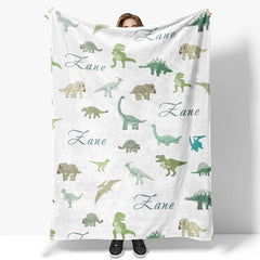 Lofaris Dinosaur Personalized Green Baby Name Blanket