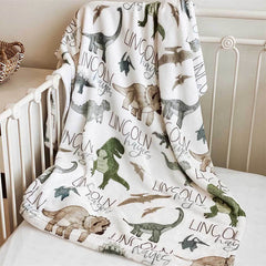 Lofaris Dinosaur Personalized Green Baby Name Blanket