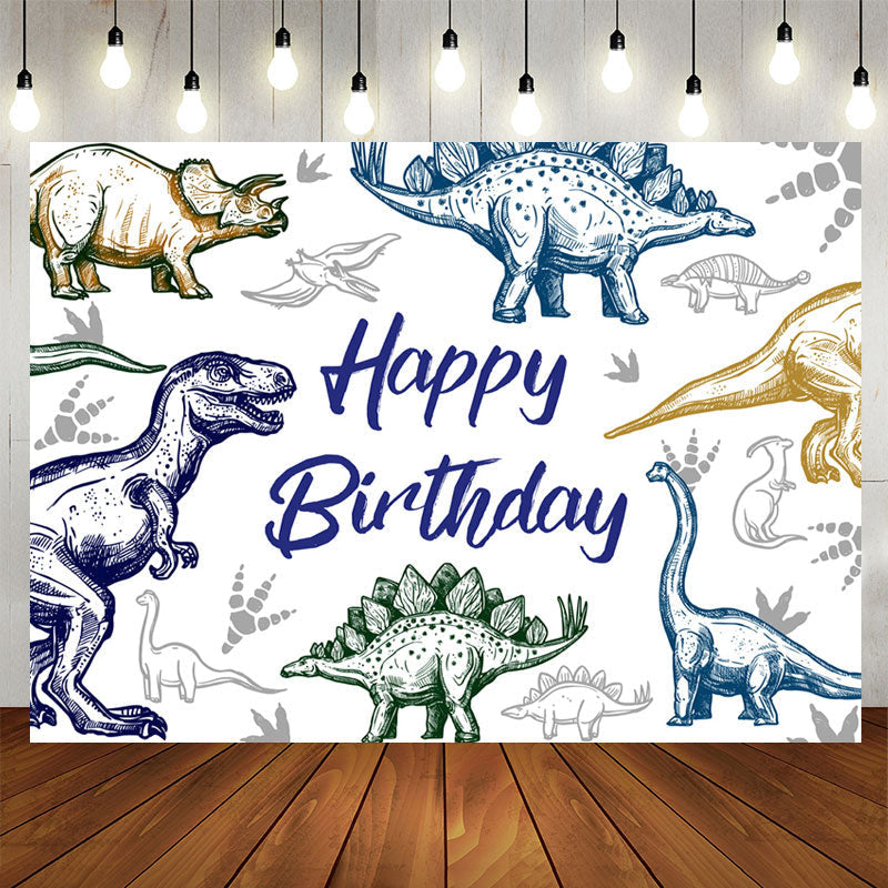Lofaris Dinosaur Stick Figure Birthday Backdrop For Boy