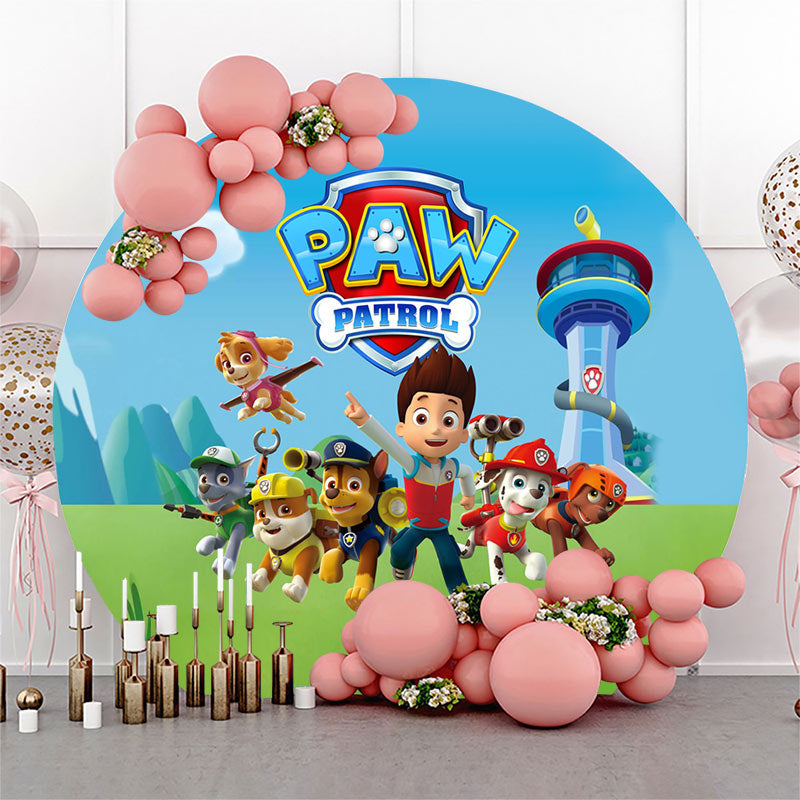 Lofaris Dog Green Grassland Happy Birthday Round Backdrop Kit for Boy