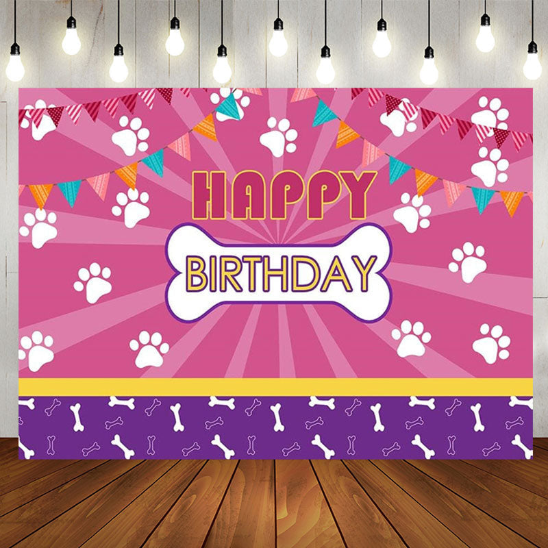 Lofaris Dog Paws Bones Pink Shining Purple Birthday Backdrop