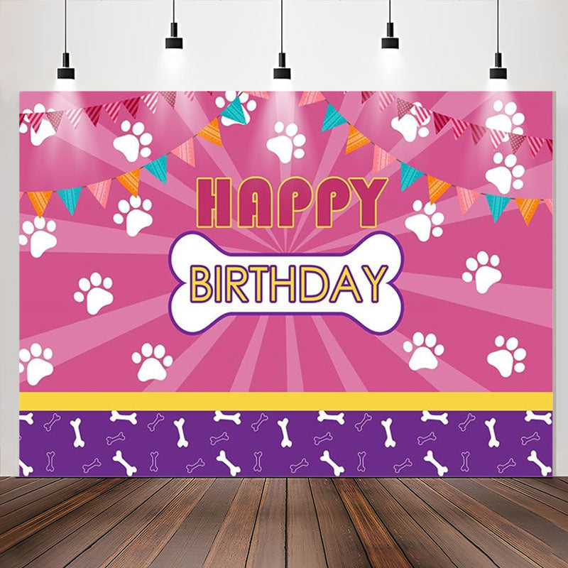 Lofaris Dog Paws Bones Pink Shining Purple Birthday Backdrop