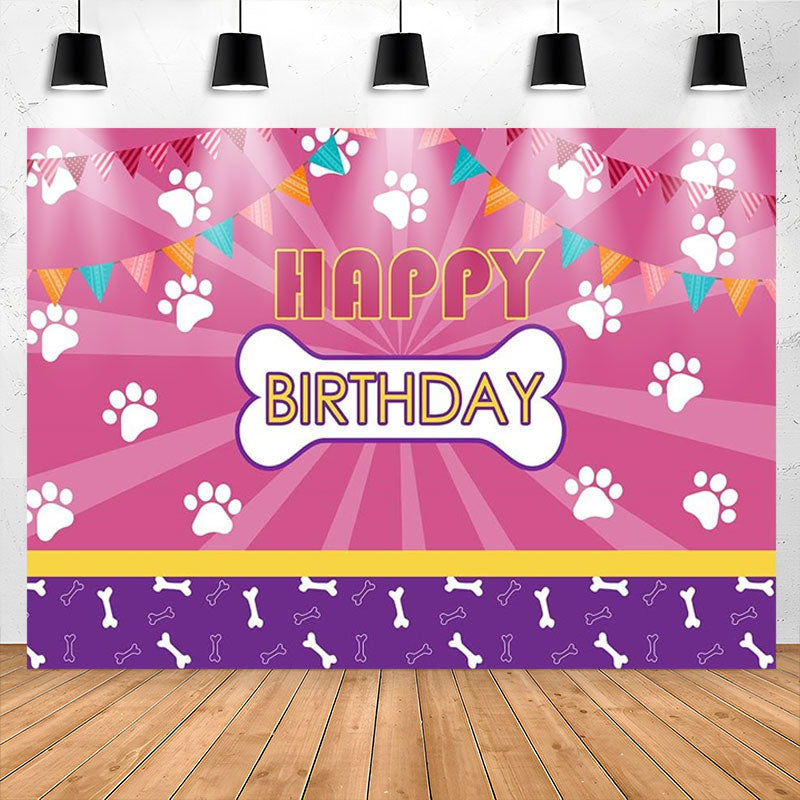 Lofaris Dog Paws Bones Pink Shining Purple Birthday Backdrop