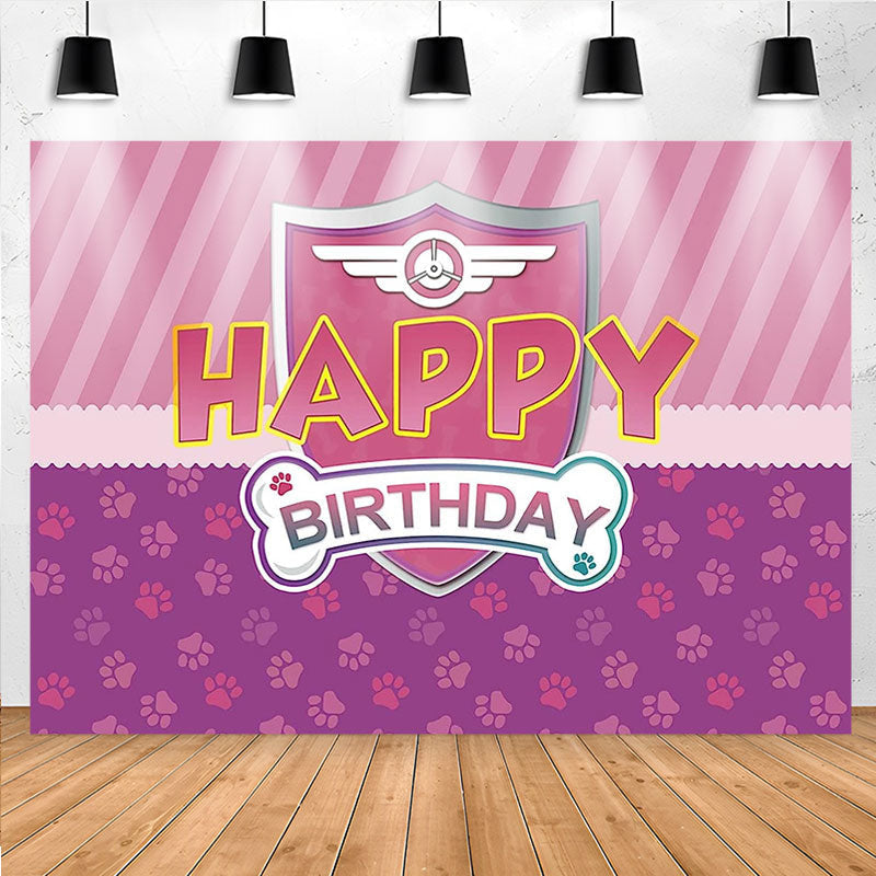 Lofaris Dog Paws Pink Purple Shield Girl Birthdat Backdrop