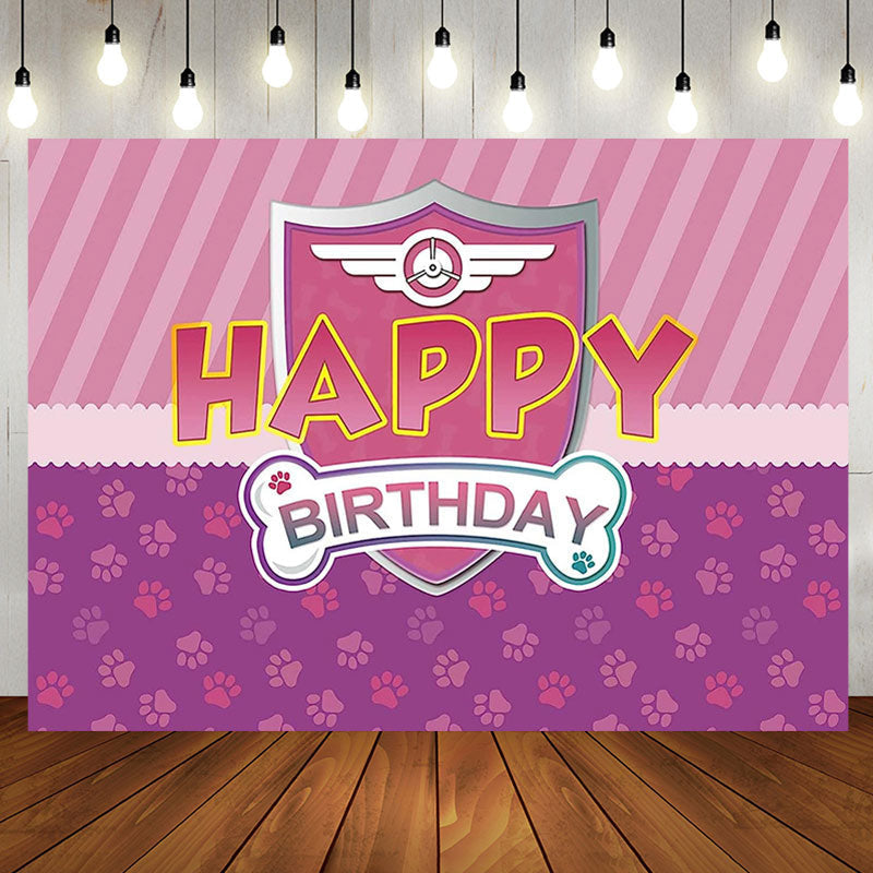 Lofaris Dog Paws Pink Purple Shield Girl Birthdat Backdrop