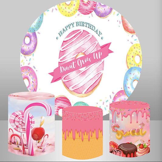 Lofaris Dont Grow Up Doughnut Birthday Round Backdrop Kit