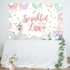 Lofaris Donuts Dots Sprinkled with Love Birthday Backdrop