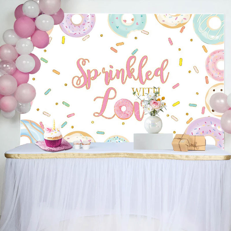 Lofaris Donuts Dots Sprinkled with Love Birthday Backdrop
