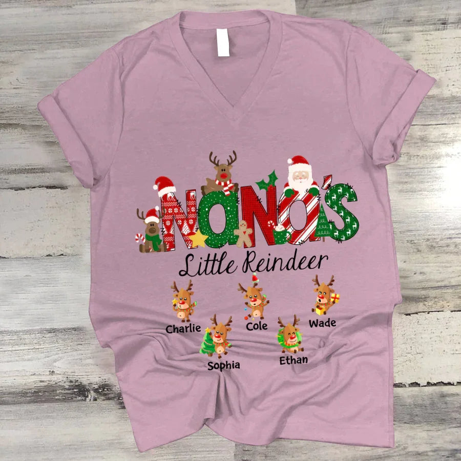 Lofaris Doodle Little Reindeer Custom Name Christmas T-Shirt