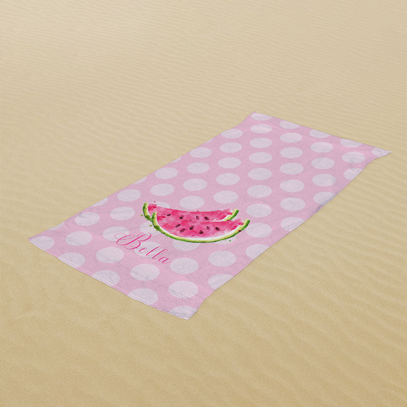 Lofaris Dots Pink Watermelon Custom Name Girl Beach Towel