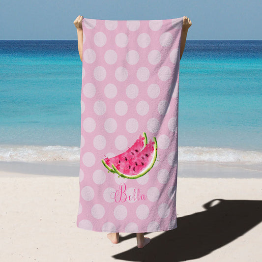 Lofaris Dots Pink Watermelon Custom Name Girl Beach Towel