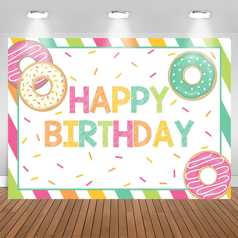 Lofaris Doughnut Green Pink Girl Happy Birthday Backdrop