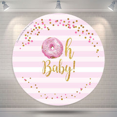 Lofaris Doughnut Pink White Glitter Baby Shower Round Backdrop