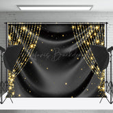 Lofaris Drape Glossy Black Gold Sparkle Photography Backdrop