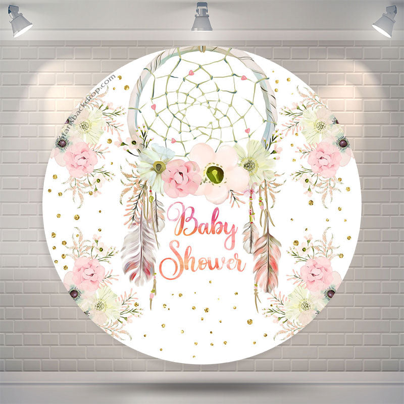 Lofaris Dream Catcher Floral Boho Baby Shower Round Backdrop