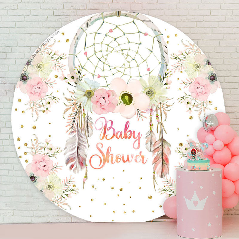 Lofaris Dream Catcher Floral Boho Baby Shower Round Backdrop