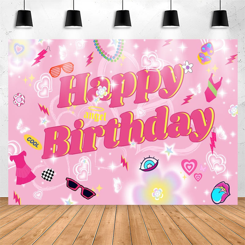 Lofaris Dreamlike Heart Pink Birthday Backdrop For Girl