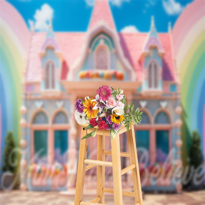 Lofaris Dreamlike House Rainbow Birthday Cake Smash Backdrop