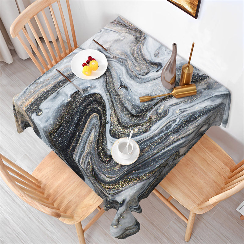 Lofaris Dreamy Black Marble Texture Shiny Square Tablecloth