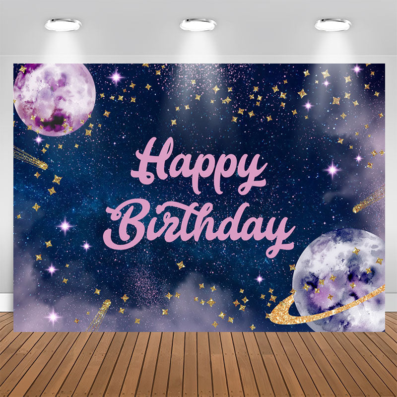 Lofaris Dreamy Planet Starry Purple Happy Birthday Backdrop