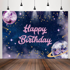 Lofaris Dreamy Planet Starry Purple Happy Birthday Backdrop