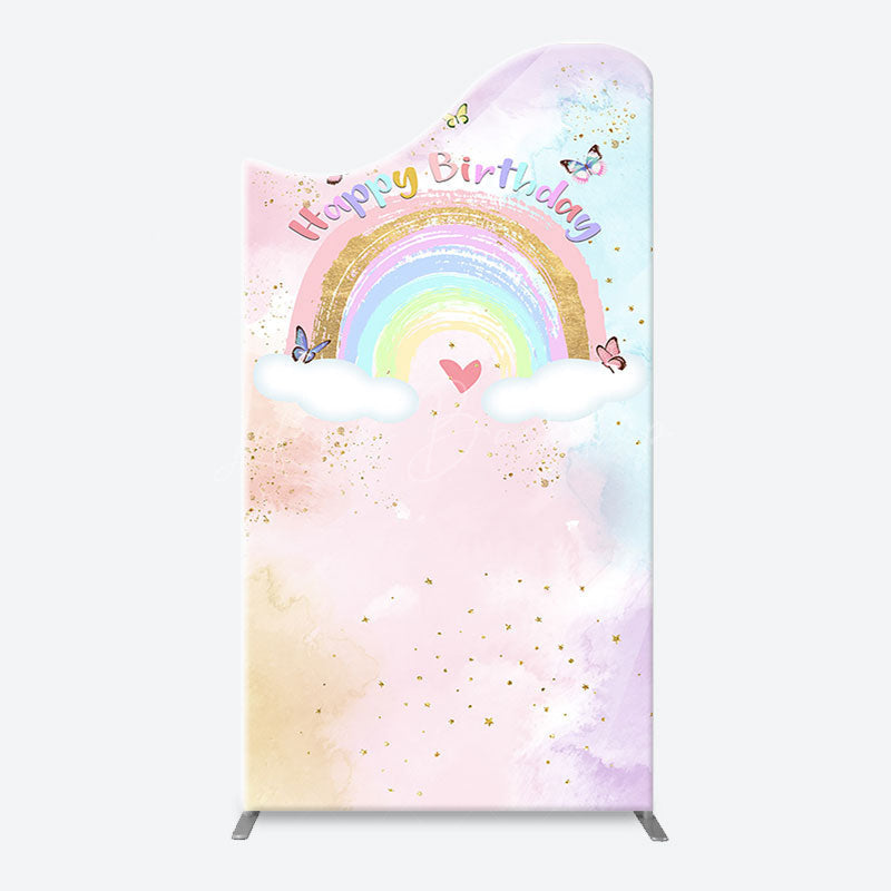 Lofaris Dreamy Rainbow Clouds Butterfly Birthday Arch Backdrop