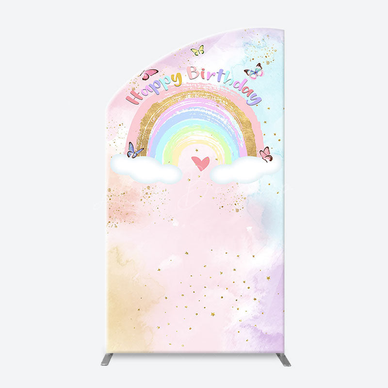 Lofaris Dreamy Rainbow Clouds Butterfly Birthday Arch Backdrop