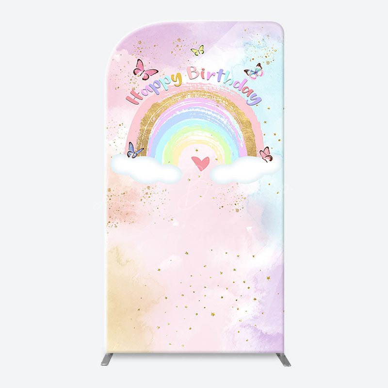 Lofaris Dreamy Rainbow Clouds Butterfly Birthday Arch Backdrop