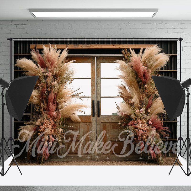 Lofaris Dried Flower Wooden Door Boho Backdrop For Photo