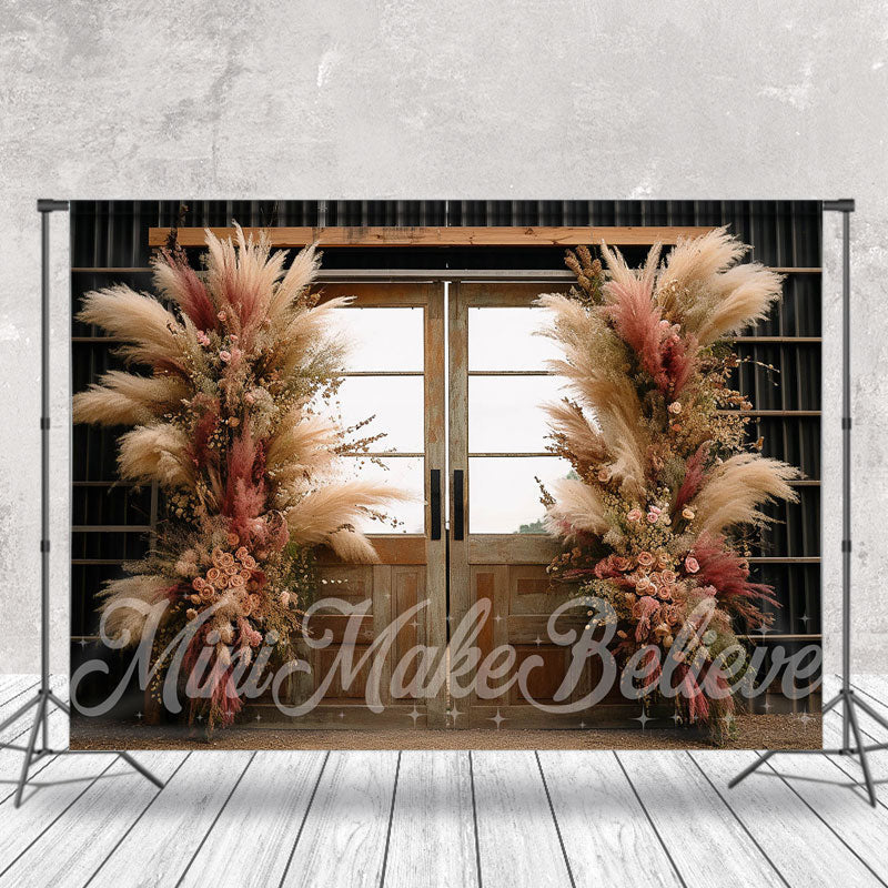 Lofaris Dried Flower Wooden Door Boho Backdrop For Photo