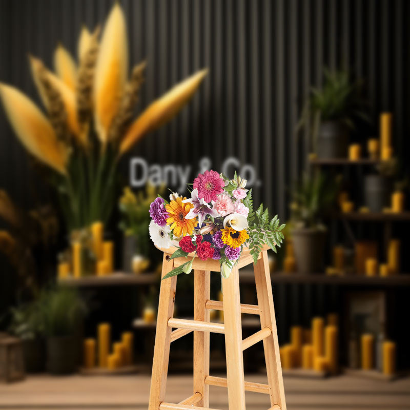 Lofaris Dried Flowers Candle Black Wall Photography Backdrop