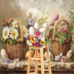 Lofaris Easter Eggs White Pink Flower Photography Backdrop