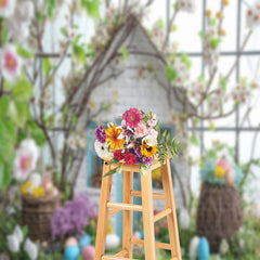 Lofaris Egg Brick House Floral Easter Backdrop For Photo