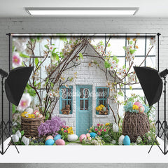 Lofaris Egg Brick House Floral Easter Backdrop For Photo