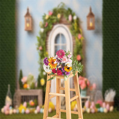 Lofaris Eggs Rabbit Floral Arch Door Easter Photo Backdrop