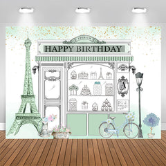 Lofaris Eiffel Tower Pale Green Shopwindow Birthday Backdrop