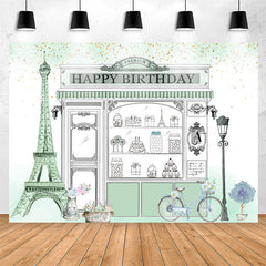 Lofaris Eiffel Tower Pale Green Shopwindow Birthday Backdrop