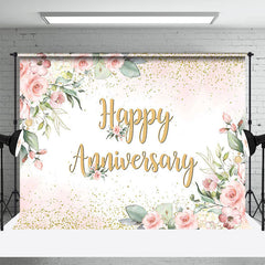 Lofaris Elegant Boho Floral Gold Happy Anniversary Backdrop