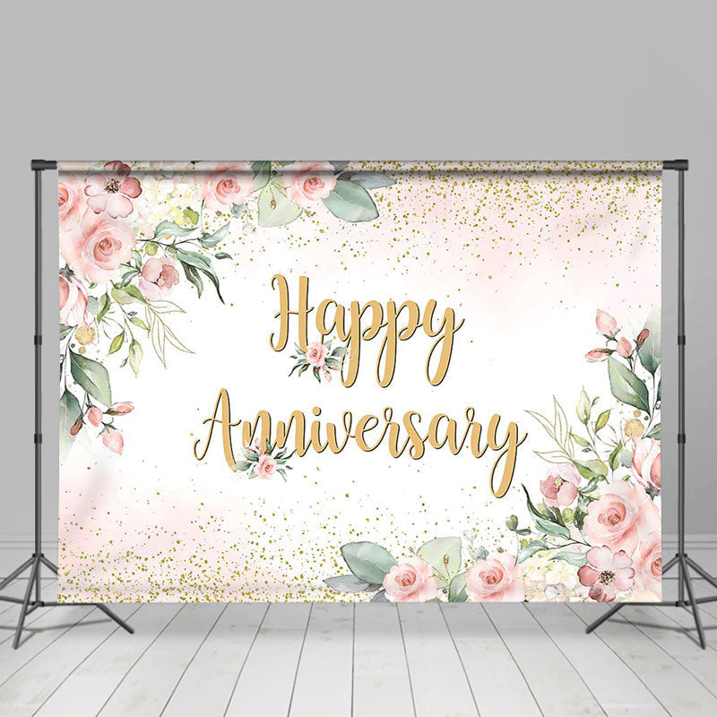 Lofaris Elegant Boho Floral Gold Happy Anniversary Backdrop